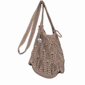 The Sak Crochet Crossbody Bag Brown Boho Shoulder Purse Lined Pockets